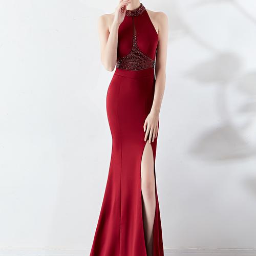 dark red maxi dress