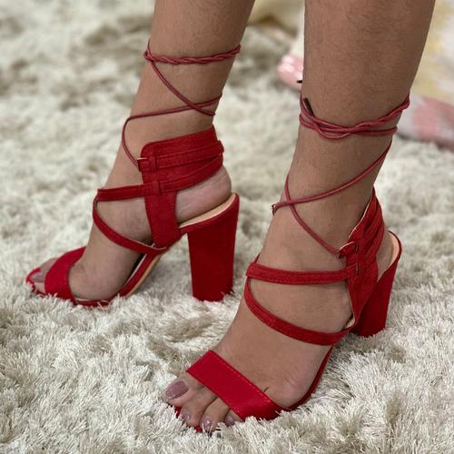 red block strappy heels