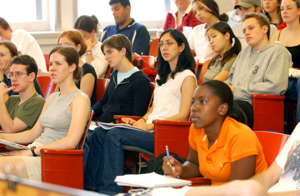 Photo of a lecture hall filled with students.