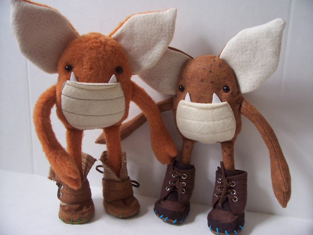 Photo of two hand-made felt goblins called "Weeglins" from the craft site Etsy.com