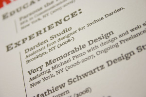 Close-up of an experience section of a resume
