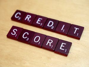 Scrabble tiles reading "credit score"