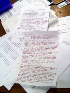 Pile of typed and handwritten papers