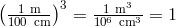 left(frac{1 text{m}}{100 text{cm}}right)^3=frac{1 text{m}^3}{10^6 text{cm}^3}=1