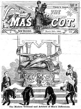 The cover of The Mascot magazine from March 20, 1886, is shown. An illustration entitled 