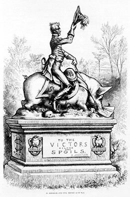 A cartoon shows Andrew Jackson riding a pig, which is walking over 