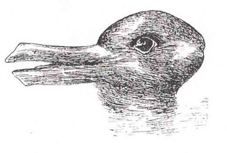 Un dessin ambigu ressemble à un canard tourné vers la gauche mais aussi à un lapin tourné vers la droite.