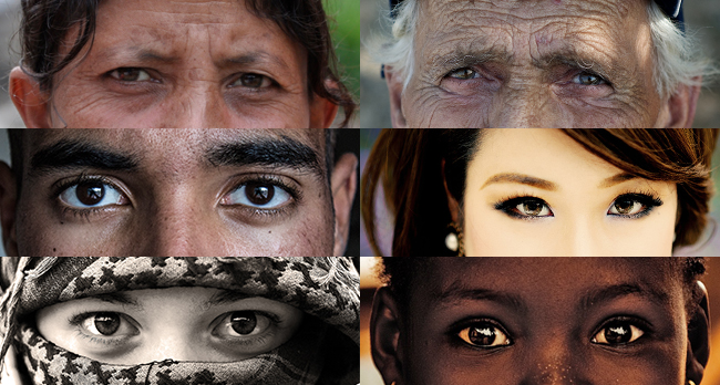 Several photographs of peoples' eyes are shown.