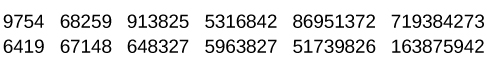 A series of numbers includes two rows, with six numbers in each row. From left to right, the numbers increase from four digits to five, six, seven, eight, and nine digits. The first row includes 