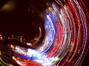 Time lapse photo showing lights in concentric rings