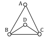 Equilateral triangle with dots at vertices labeled A, B, C. There is a smaller triangle which shares the C,D edge with the larger triangle. The smaller triangle has vertices labeled B, C, D.