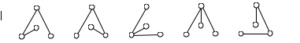 Five triangular graphs where there are no Euler circuits, but every vertex has a path to every other vertex.