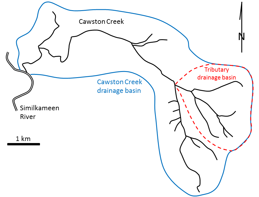 Kort over Cawston Creek's afvandingsområde