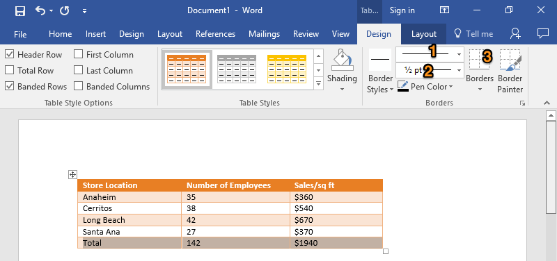 format table in word differently to document