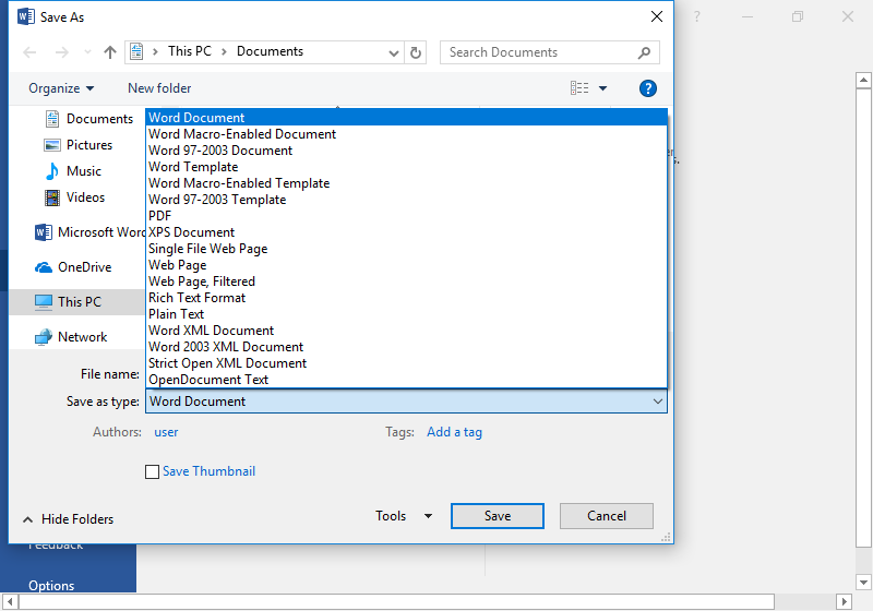 In the save dialog box the option on where to save your document is provided. You can store this file anywhere on your computer from documents to downloads.