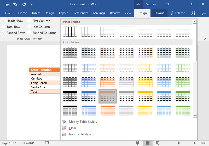 number formats google word document table