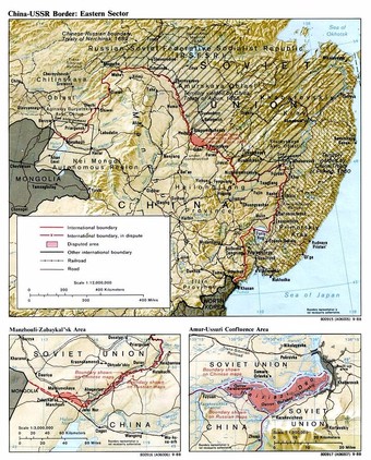 The disputed Argun and Amur river areas; the Damansky–Zhenbao is southeast, north of the lake. (March 2 – September 11, 1969). Source: Perry-Castañeda Library Map Collection.
