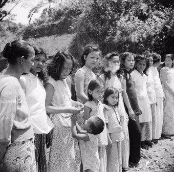 Chinese and Malayan girls forcibly taken from Penang by the Japanese to work as "comfort girls" for the troops. Author: Sergeant A.E. Lemon, No 9 Army Film & Photographic Unit.