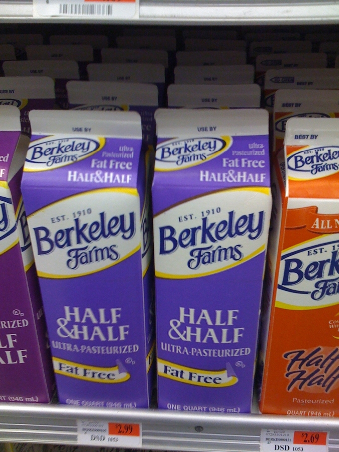Cartons of fat free Half&Half.