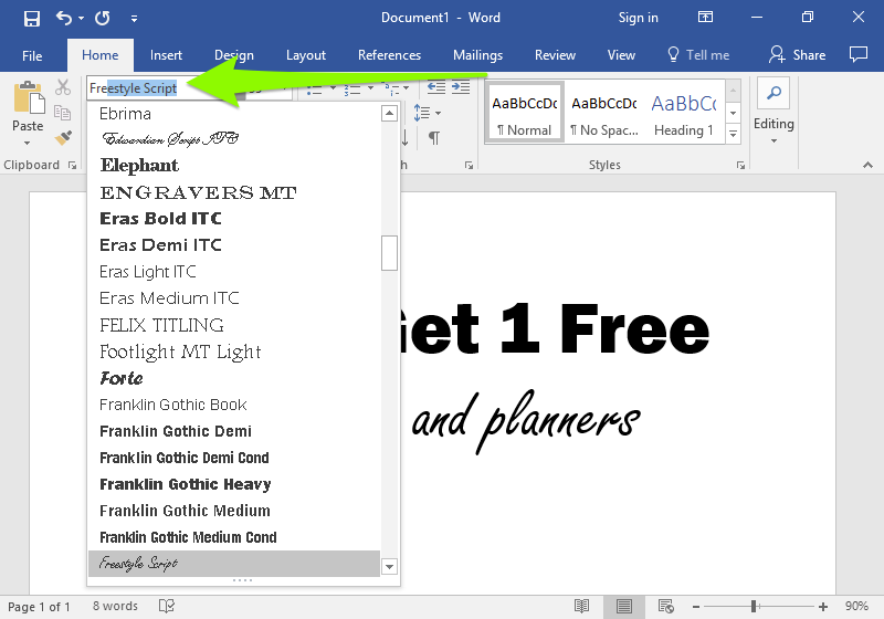 Microsoft word font types list