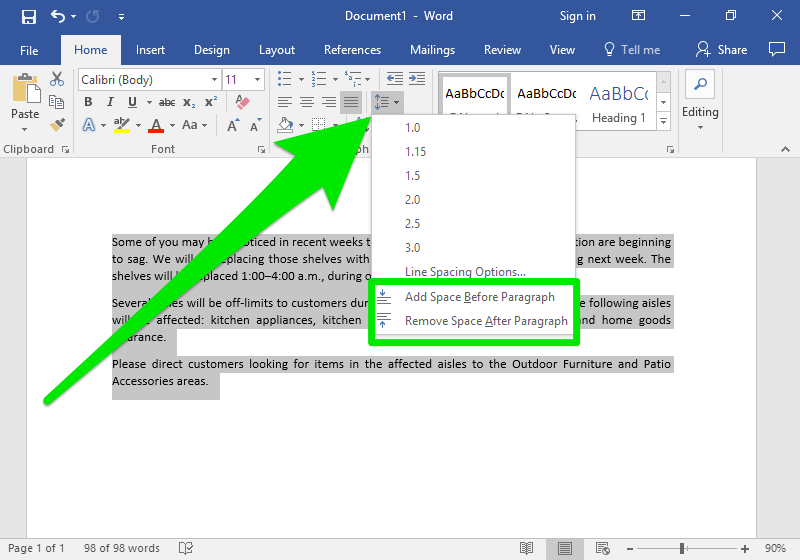 how to control the spacing between lines in word