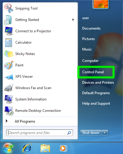 windows 7 start menu items