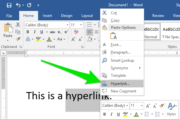 how to create a hyperlink in word