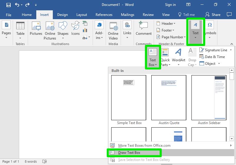 microsoft word text boxes and related tools