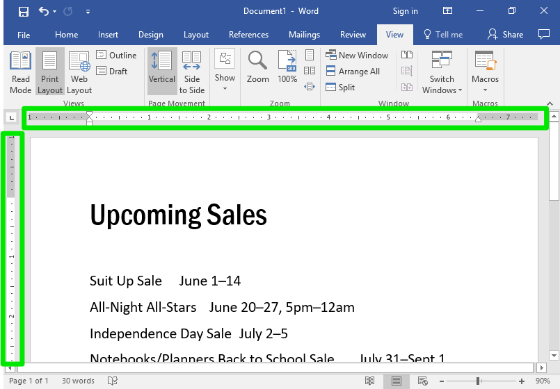 view side ruler in word