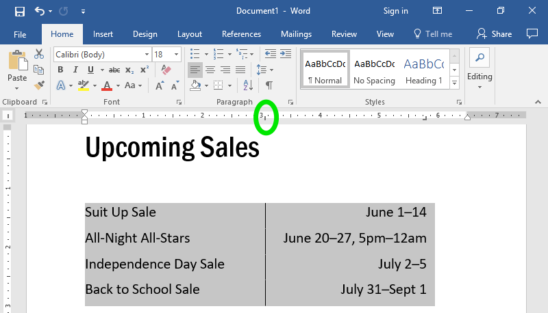 Microsoft Word Decimal Tab