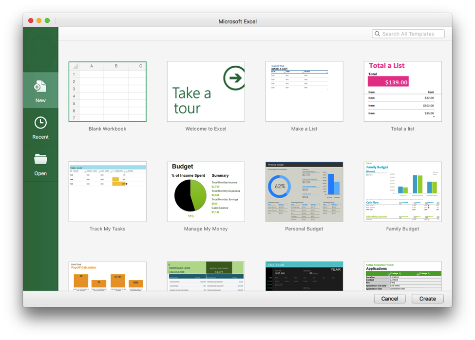 excel for mac open new workbook