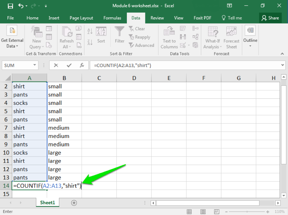 Data has been entered in Columns A and B through row 14. 