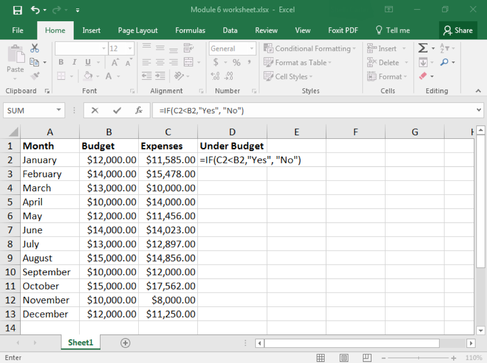 Data has been entered in Columns A, B, and C through row 13. 