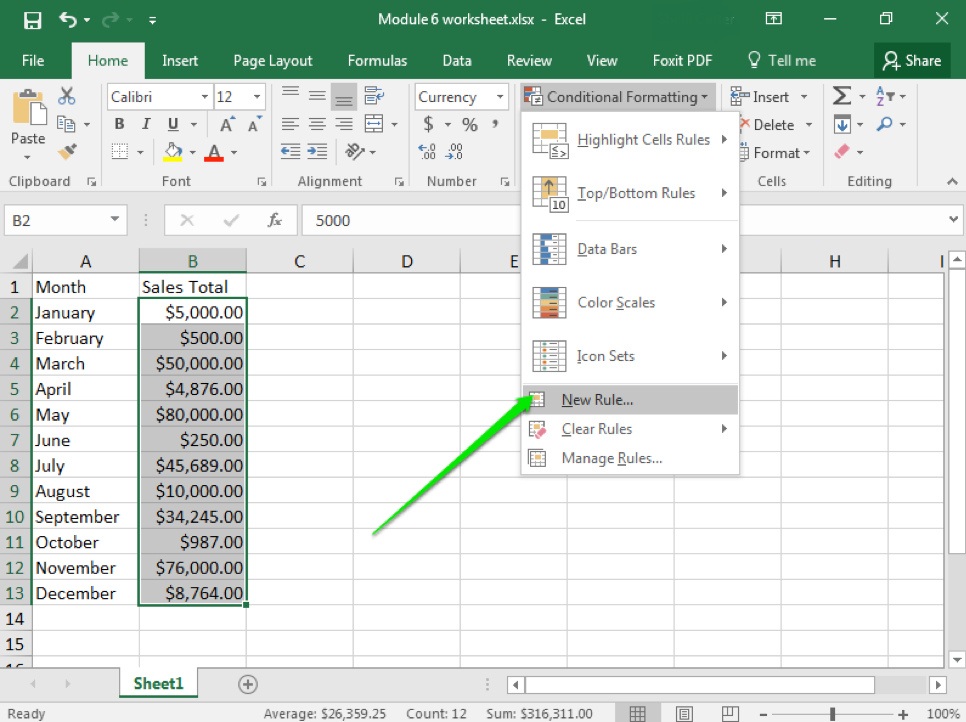 where is the new rule option on excel for a mac