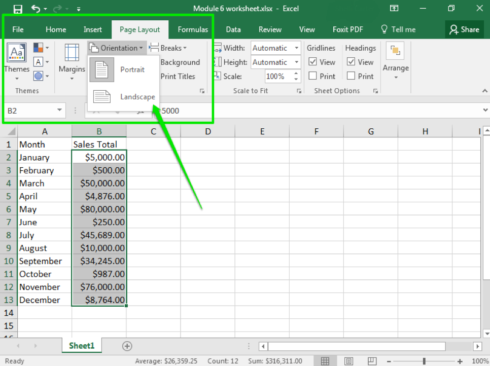 excel change layout to landscape