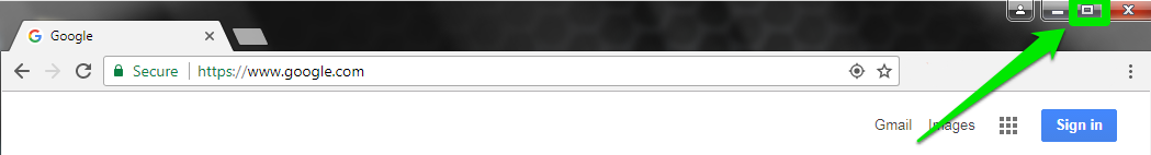 A browser with a green arrow pointing at a green box which shows how to maximize the page.