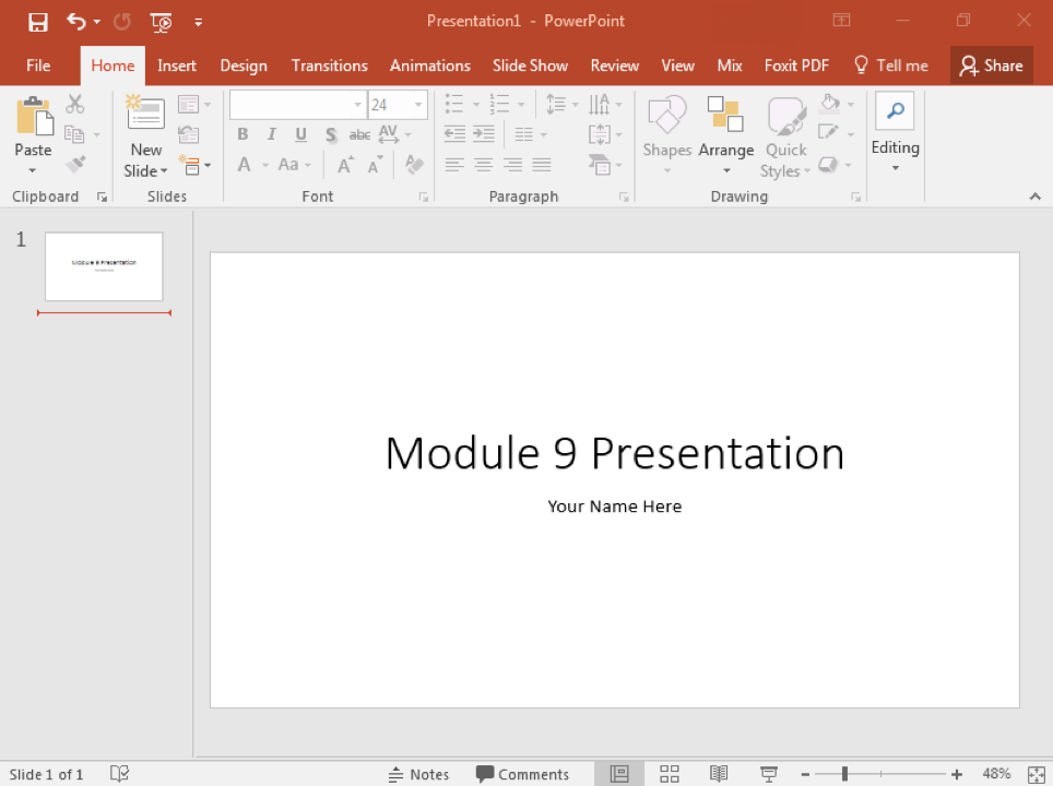 A blank Microsoft Powerpoint is displayed.