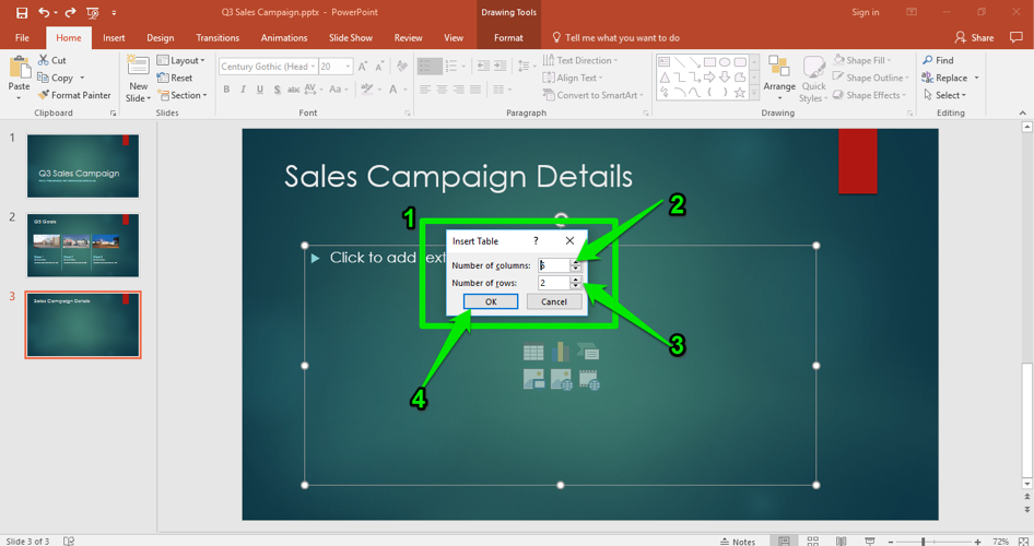 how to make a box into two columns in powerpoint