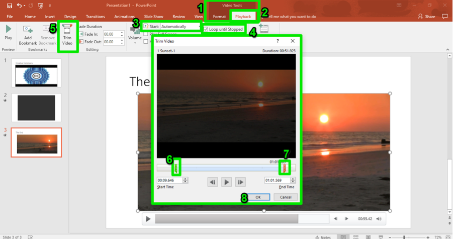 how to add video to powerpoint start at a certain time