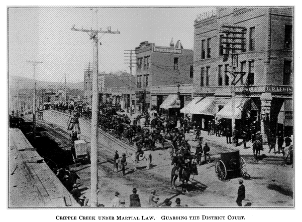 The photo shows a busy street in Cripple Creek