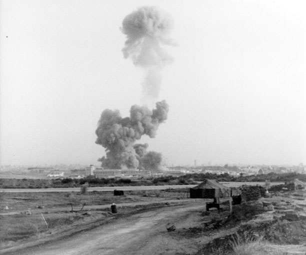 The explosion of the Marine Corps building in Beirut, Lebanon on October 23, 1983 created a large cloud of smoke that was visible from miles away.