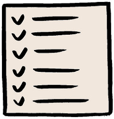 Clip art of a checklist. No writing is visible, just lines where item text would appear. 