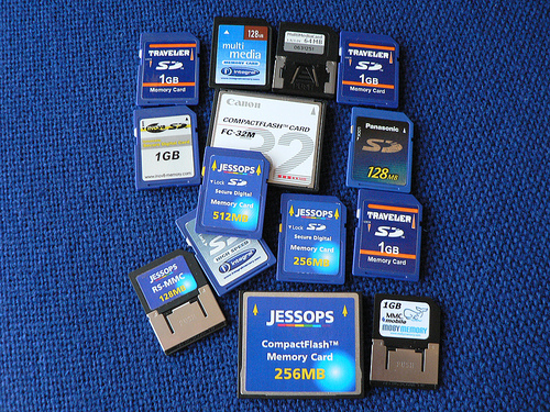 A picture that shows a selection of electronic memory cards.