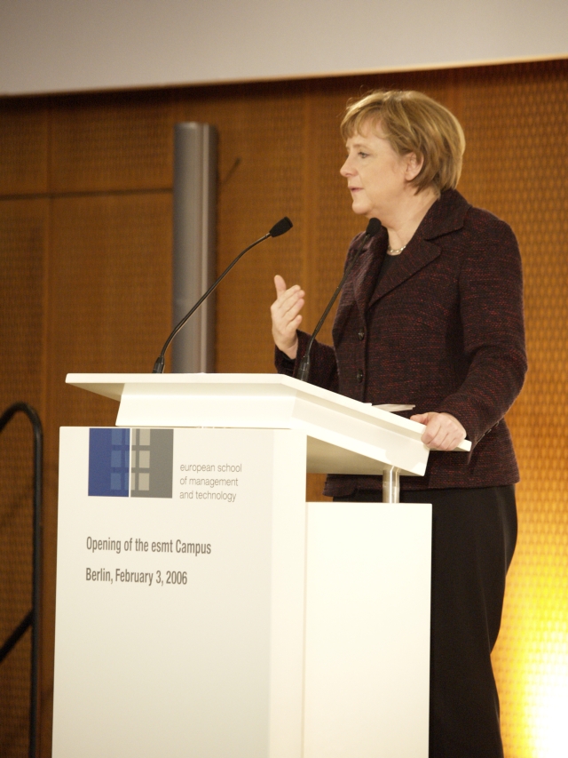 German Chancellor Angela Merkel giving a keynote speech.
