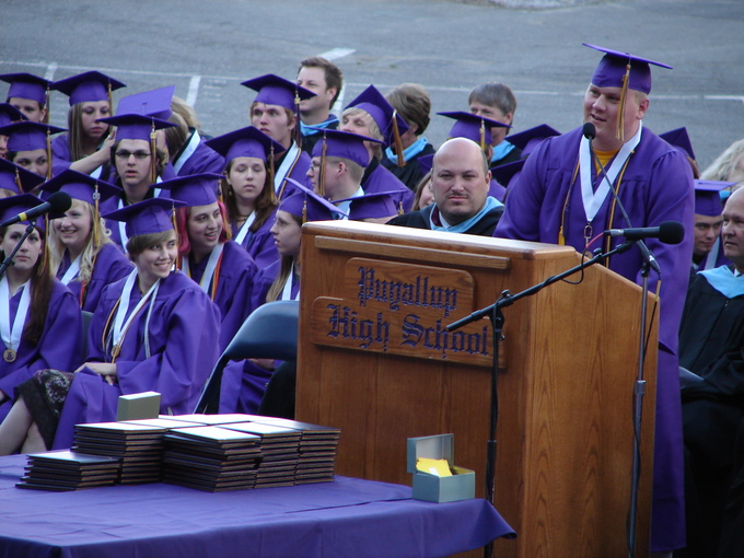 A valedictorian gives his speech.