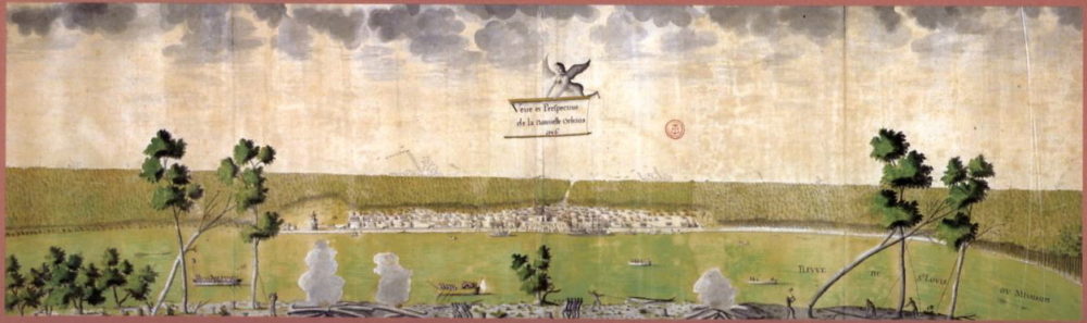 Jean-Pierre Lassus, "Veüe et Perspective de la Nouvelle Orleans," watercolor of New Orleans in 1726.