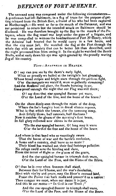 the star spangled banner song and the war of 1812