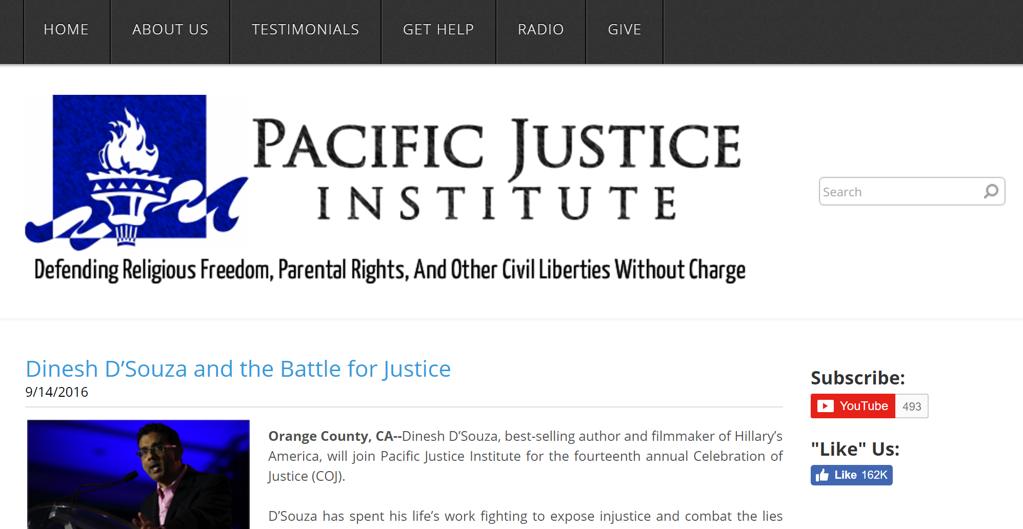 A screenshot of the homepage of the Pacific Justice Institute.