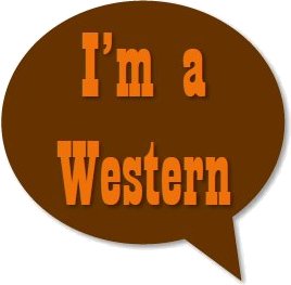 The phrase "I'm a Western" appears in orange font against a brown thought bubble