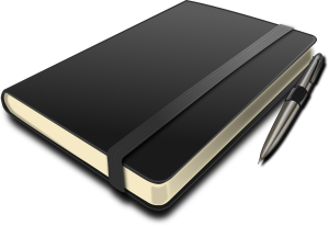 Vector graphic of a bound journal with pen